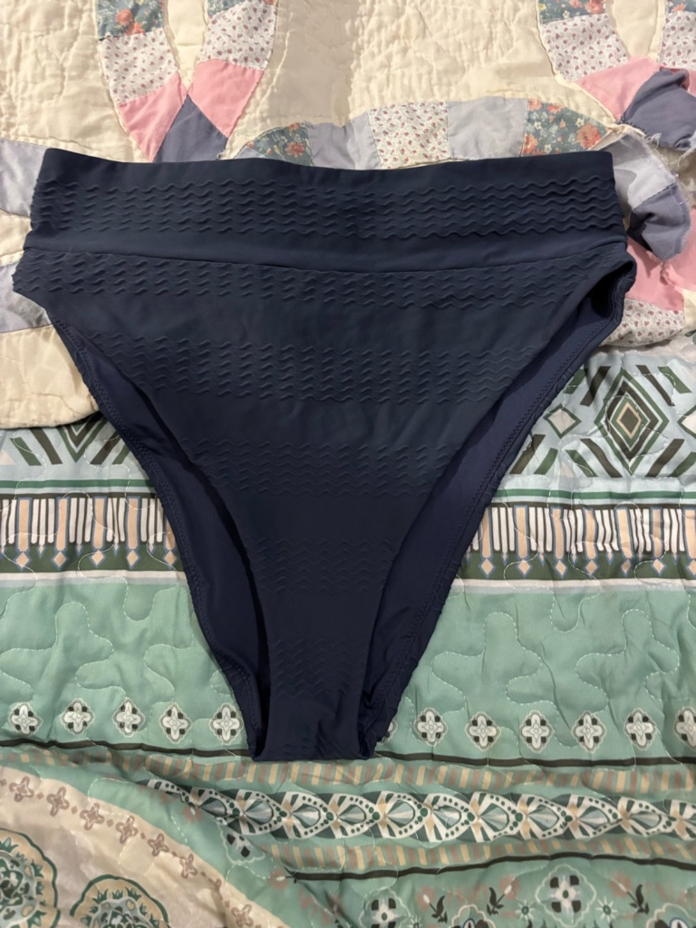 aerie Navy Textured High-Waist Bikini Bottom